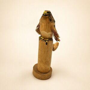 Vintage Hand Carved Wooden Hawk Falcon Figurine Bird on Pedestal Hand Painted